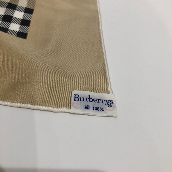 #26 Burberry Beige  Check Silk Scarf Sku# 85315 (Gently Used) - Picture 12 of 13